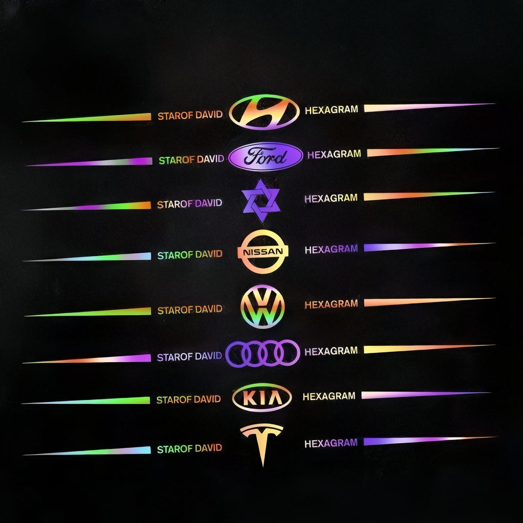 Car logo colorful stickers, car color-changing laser reflective car stickers, personalized A-pillar car door and hood stickers.