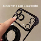 Ultra-Slim Frameless Magnetic Stand Case with Glass Lens Protector for Apple iPhone 17 / 16 / 15 Series